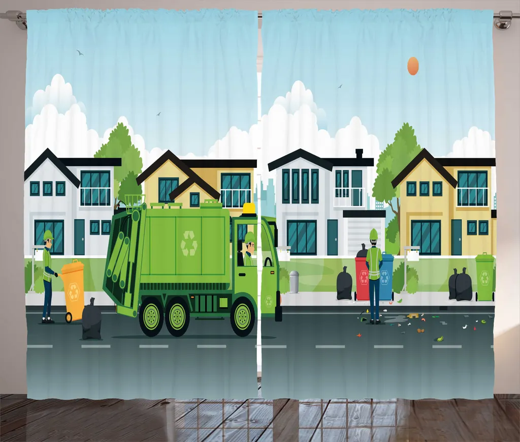 Rideau Opaque pour Grande Fenêtre - Motif Camion de Rue et Hommes 280cm