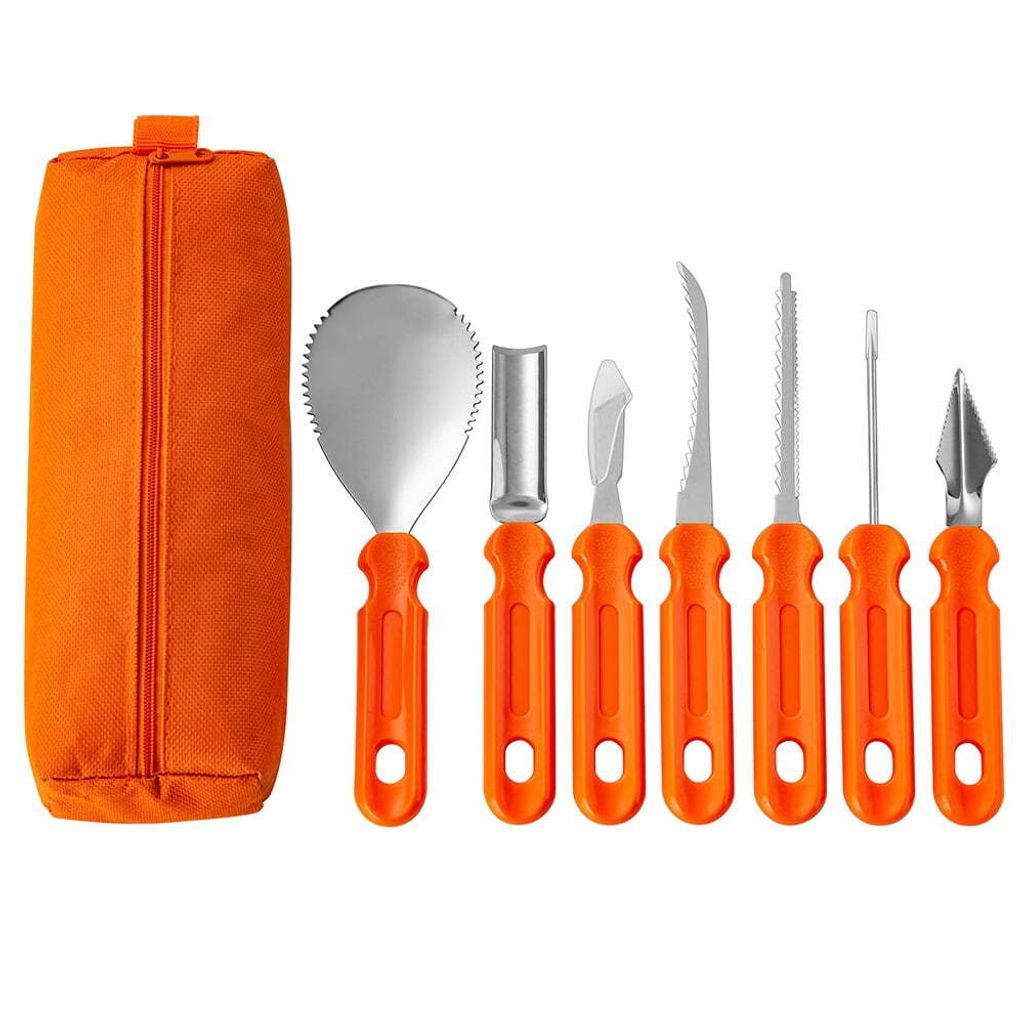 Kürbis-Schnitzset, 7-teiliges professionelles, robustes Kürbis-Schnitzset, Kürbis-Schnitzwerkzeuge aus Edelstahl zur Dekoration mit dicker Handtasche