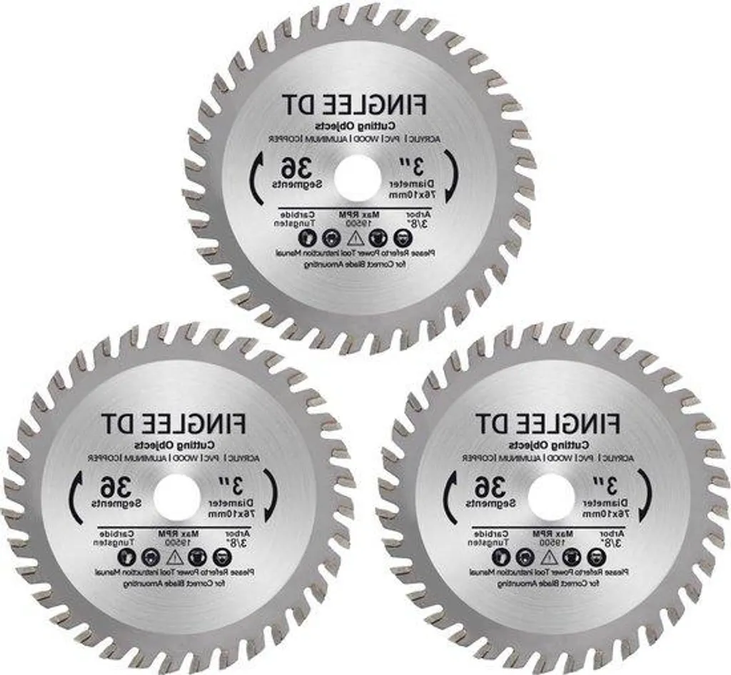 Disque de scie circulaire 76 mm pour bois et plastique, 36 dents - 3 pièces