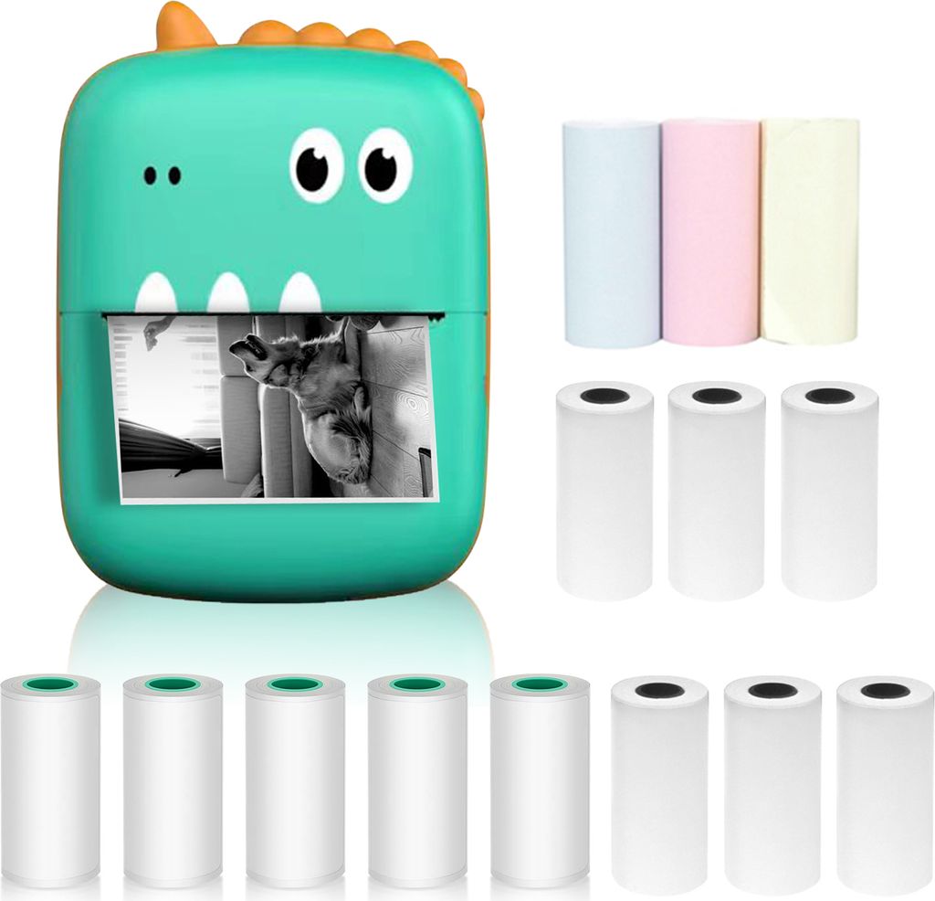 Mini-Drucker, Thermodrucker, 200 dpi Bluetooth Fotodrucker fuer Smartphone mit 9 Papierrollen 57 mm + 5 selbstklebende Papierrollen, kompatibel mit...