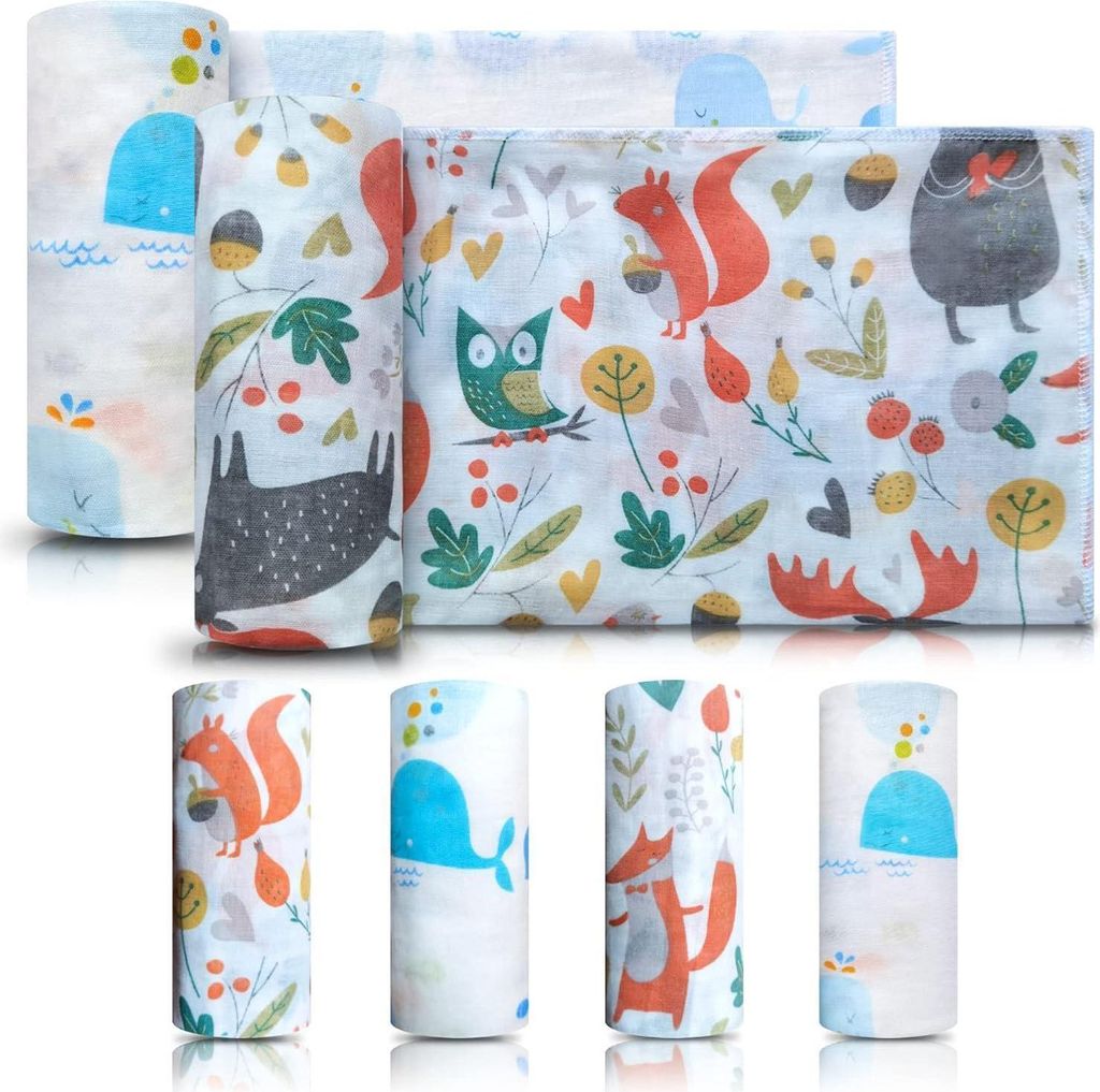 6er Set Babytücher mit Tier-Motiven aus 100% Baumwolle, Produktbild 