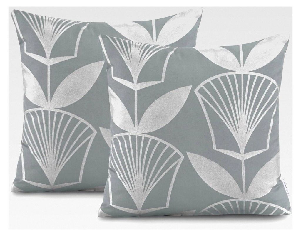 2 Kissenbezüge 45x45 cm Zierkissenhüllen mit Reißverschluss metallic Muster Grau