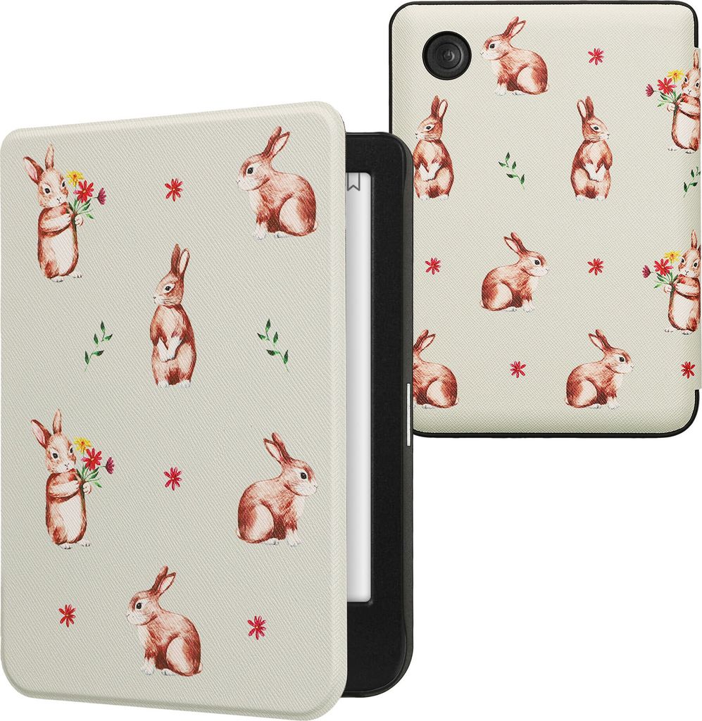 kwmobile Schutzhülle für Kobo Clara BW / Clara Colour / Tolino Shine (5) / Shine Color Hülle - eReader Flip Case mit Auto Sleep Funktion - Hasen...