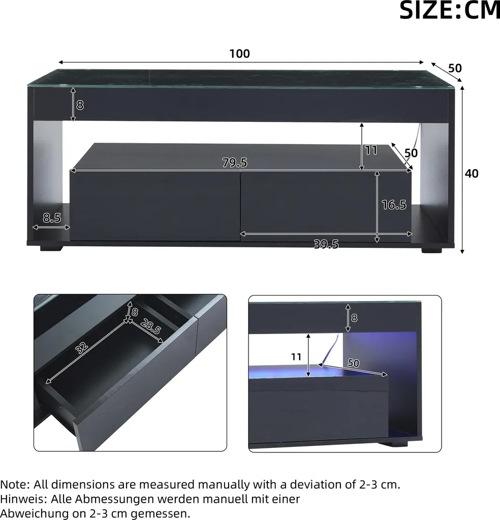Table Basse Rangement LED Noire pour un Salon Toujours Rangé et Chic - 4