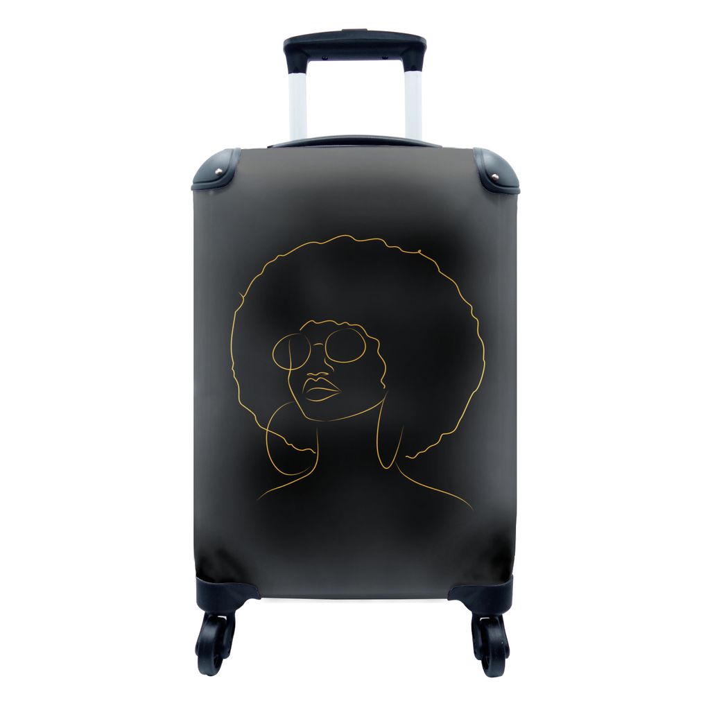 MuchoWow Koffer Handgepäck Trolley Rollkoffer Kleine Reisekoffer mit 4 Rollen - Frau - Locken - Gold - Strichzeichnung - Cabin Size < 55x40x23 c...