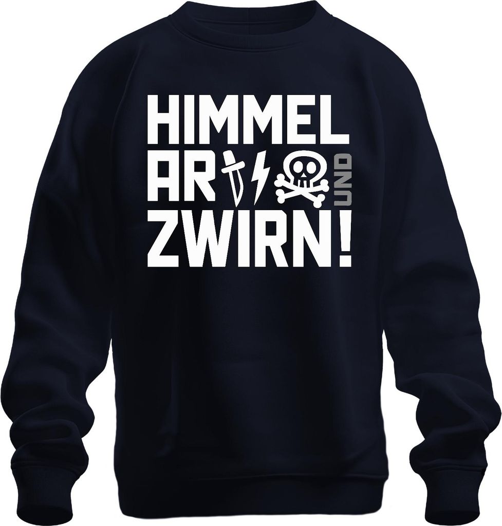 Himmel Arsch und Zwirn frech lustig Totenkopf Punk Blitz Messer Uni Sweatshirt Pullover, Navy, S