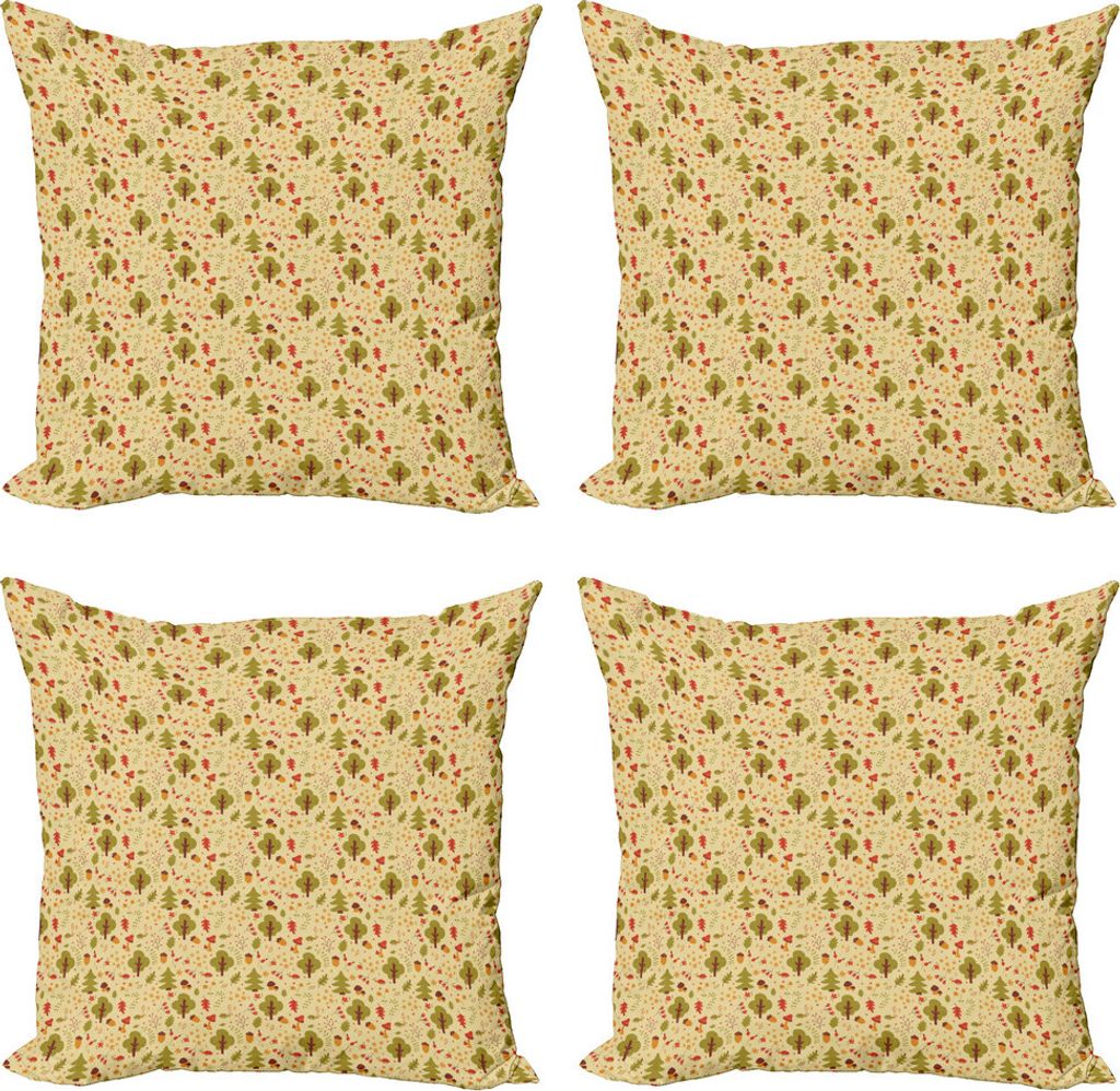 ABAKUHAUS Wald Kissenbezug Set (4 Stück), Waldtiere Foliage, Moderner Doppelseitiger Digitaldruck, 50 cm x 50 cm, Mehrfarbig