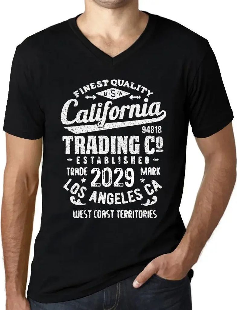 Herren Grafik T-Shirt V-Ausschnitt Handel in Kalifornien seit 2029 – California Trading Since 2029 – Öko-Verantwortlich Vintage Jahrgang Kurzarm