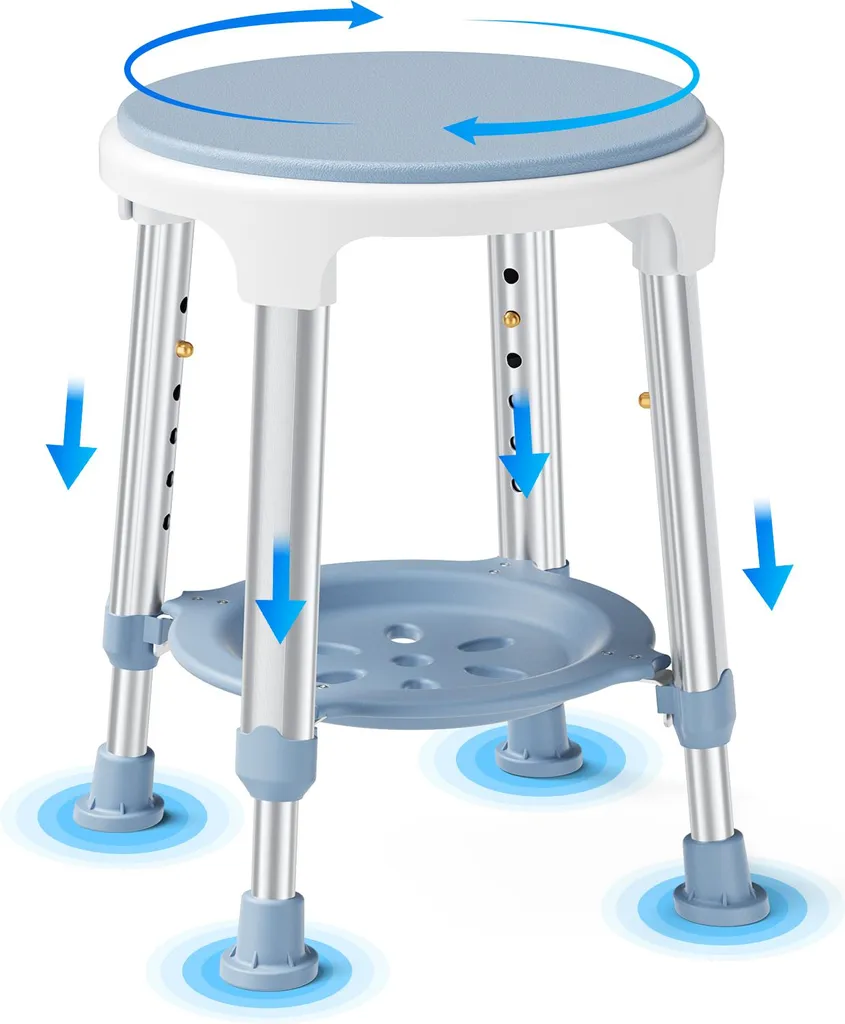 Tabouret de bain rotatif et ajustable, siège de douche senior bleu ciel