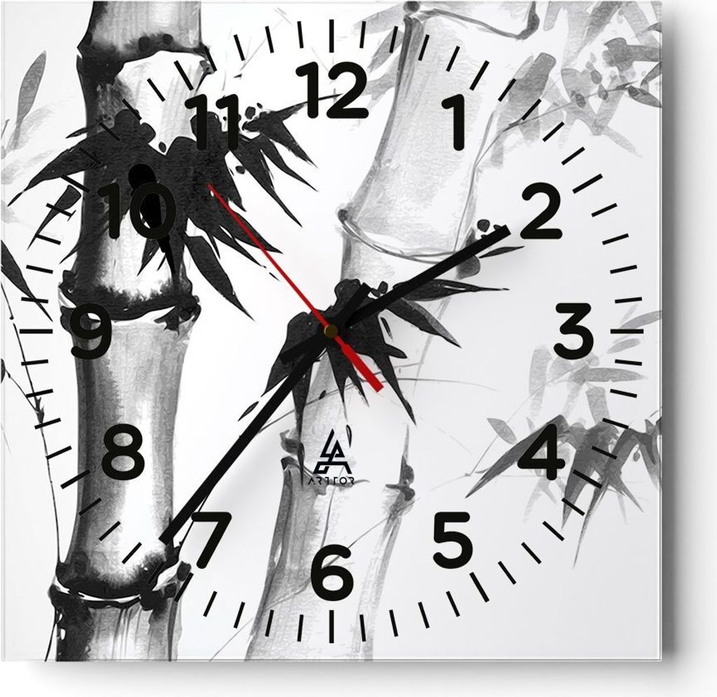 Wanduhr - Quadrat - Glasuhr - Asiatisch Aquarell Bambus - 40x40cm - Schleichendes Uhrwerk - Lautlos - zum Aufhängen bereit - Dekoration Modern - W...