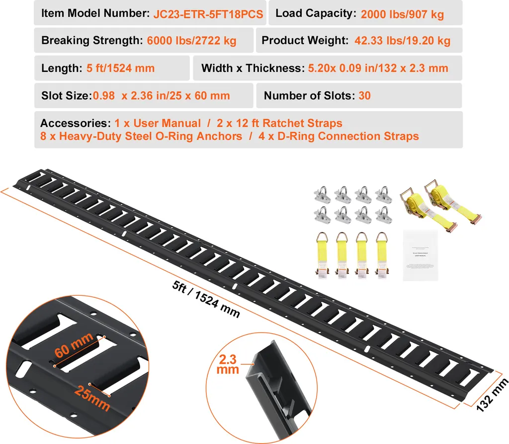 Kit Trasporto Moto E-Track SucceBuy 18 Pezzi - Acciaio Nero 2000lb - 7