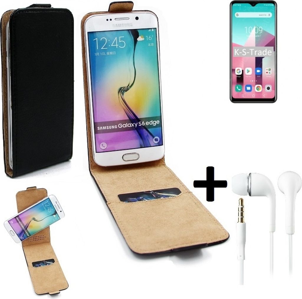 K-S-Trade Handy-Hülle + Kopfhörer kompatibel mit Blackview A80 Plus 360° Flipstyle Schutz-Hülle Smartphone Tasche Case Flip cover schwarz 1x