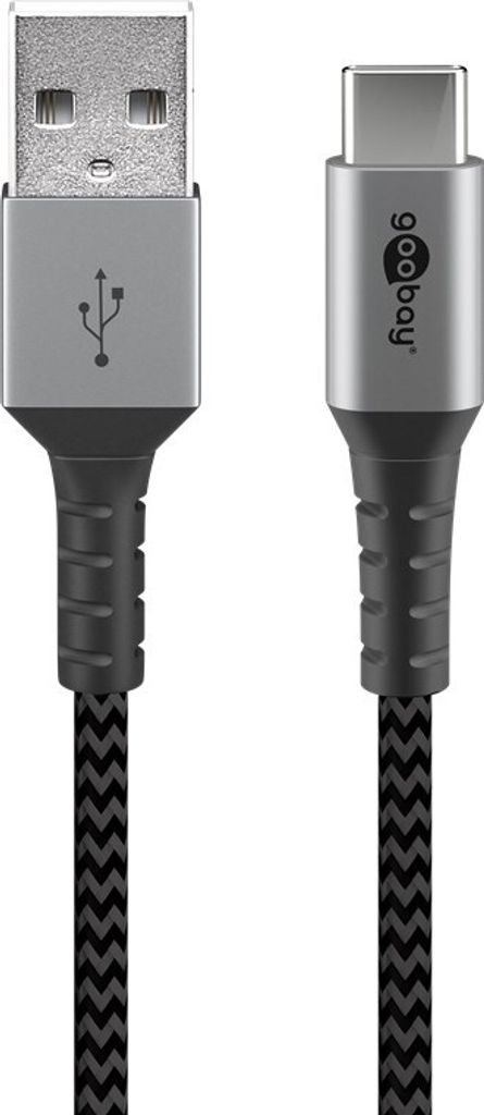 USB-C™ auf USB-A Textilkabel mit Metallsteckern Produktbild 
