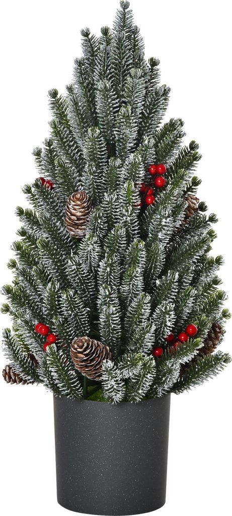 Künstlicher Weihnachtsbaum Tisch-Christbaum 170 Äste schneebedecktes Design mit Kunststoffsockel Beeren Tannenzapfen PE PVC Ø27 x 47 cm