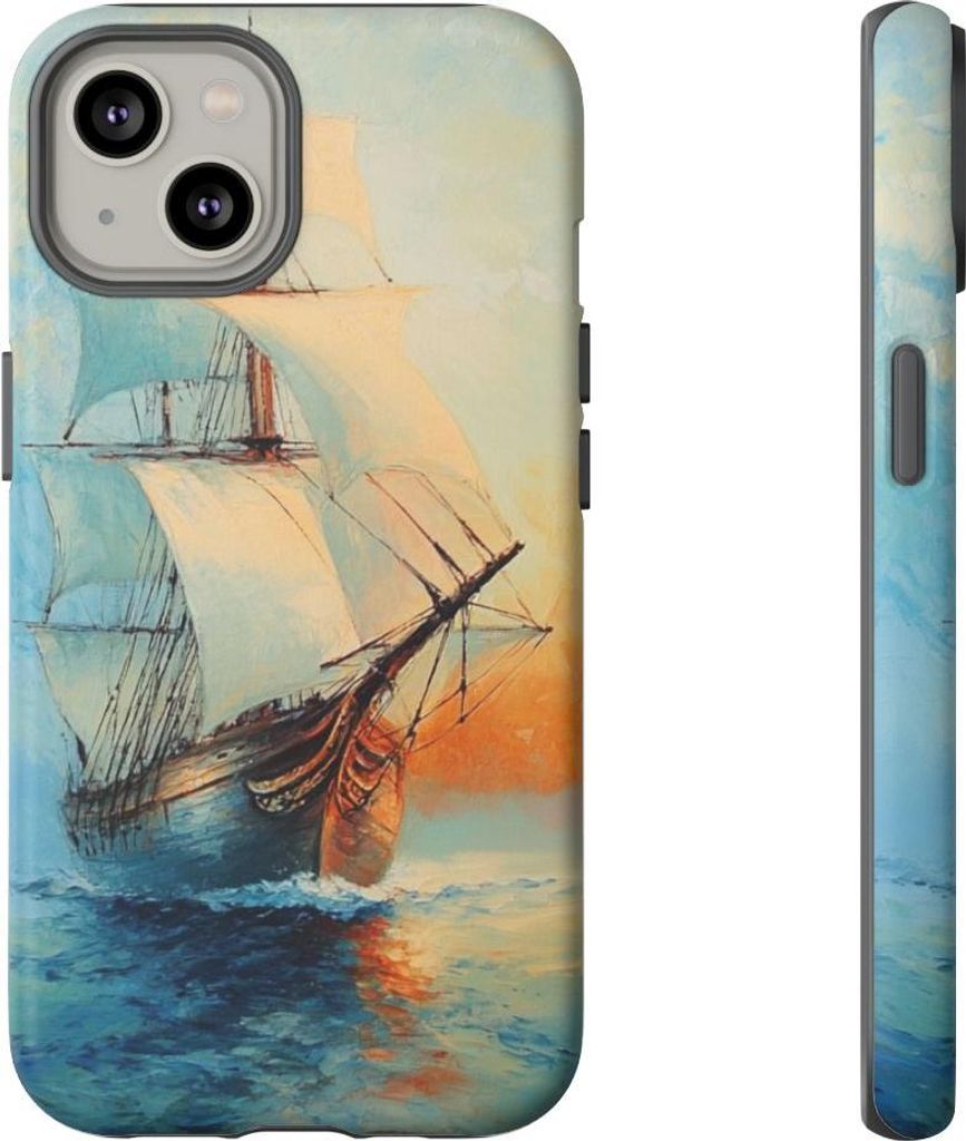 Ölgemälde eines Segelschiffs auf ruhiger See – Hülle Kompatibel mit iPhone 14