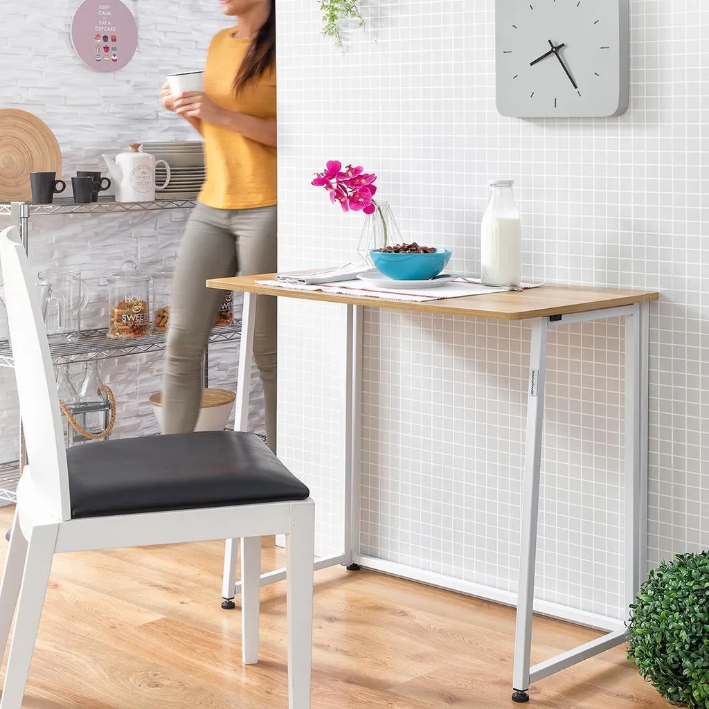 Petit bureau pliable pour télétravail - Console informatique compacte gris - 6