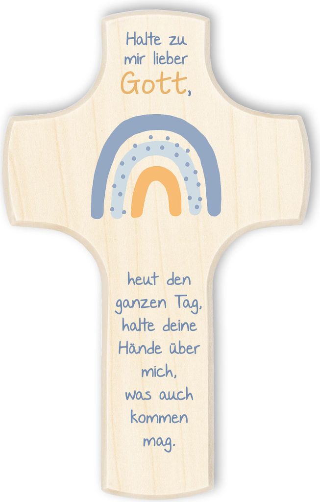 Holzkreuz "Halte zu mir lieber Gott" 18cm|blau