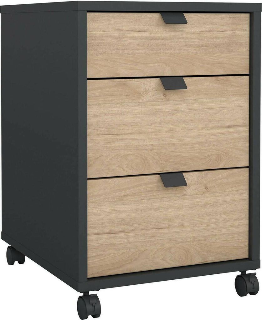 Kommode Agazzino, Mehrzweckkommode, Schlafzimmerkommode, Schrank mit Schubladen, 48x41 h61 cm, Eiche und Grau