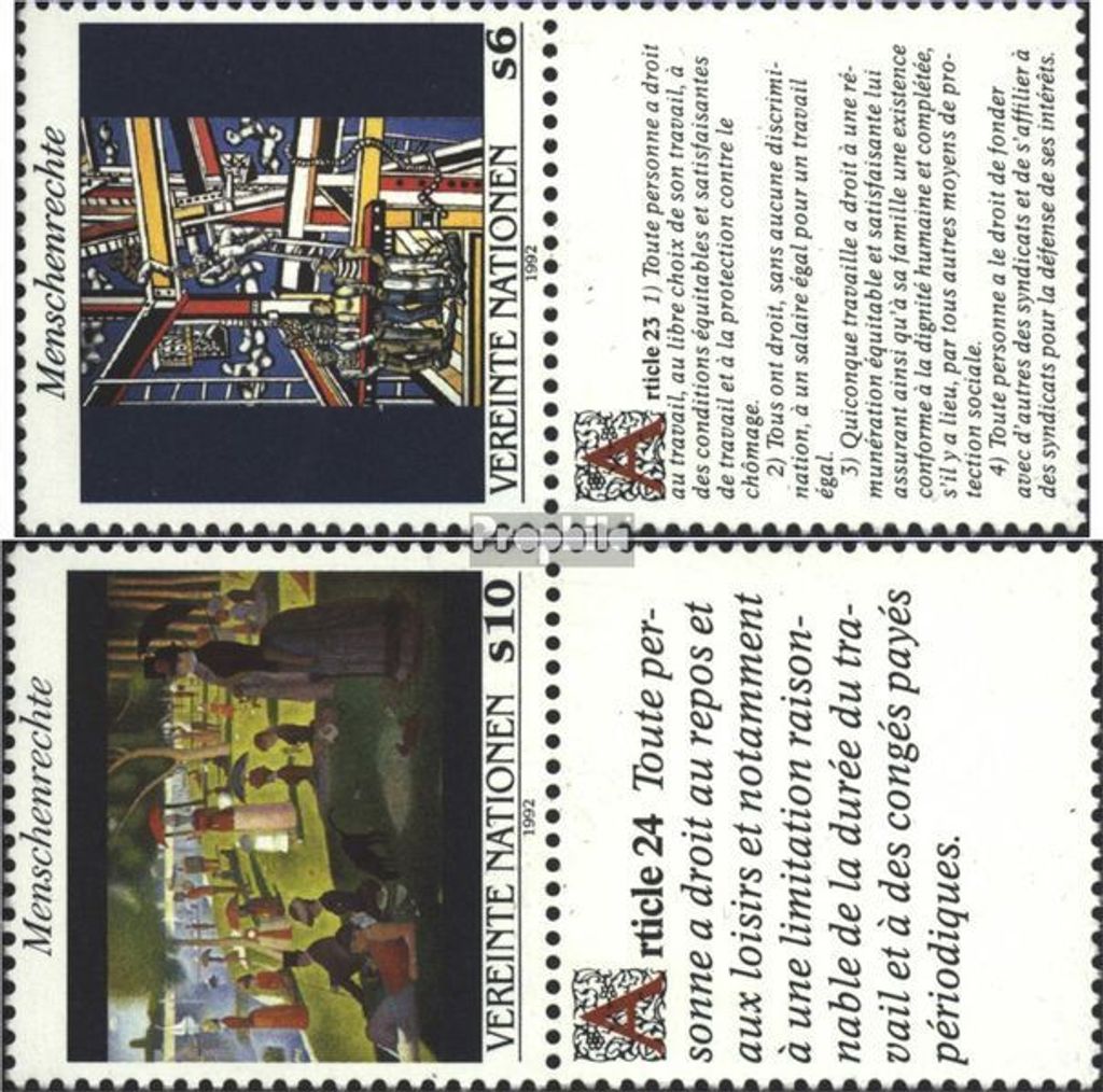 Briefmarken UNO - Wien 1992 Mi 139-140 mit Zierfeld (kompl.Ausg.) gestempelt Menschenrechte