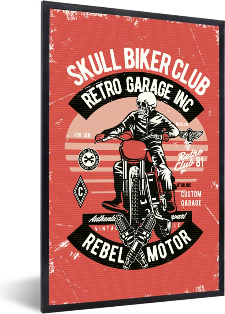 MuchoWow MuchoWow Gerahmtes Poster Motorrad - Totenkopf - Vintage - Zitat 60x90 cm - Poster mit zchwarzem Bilderrahmen - Kunst