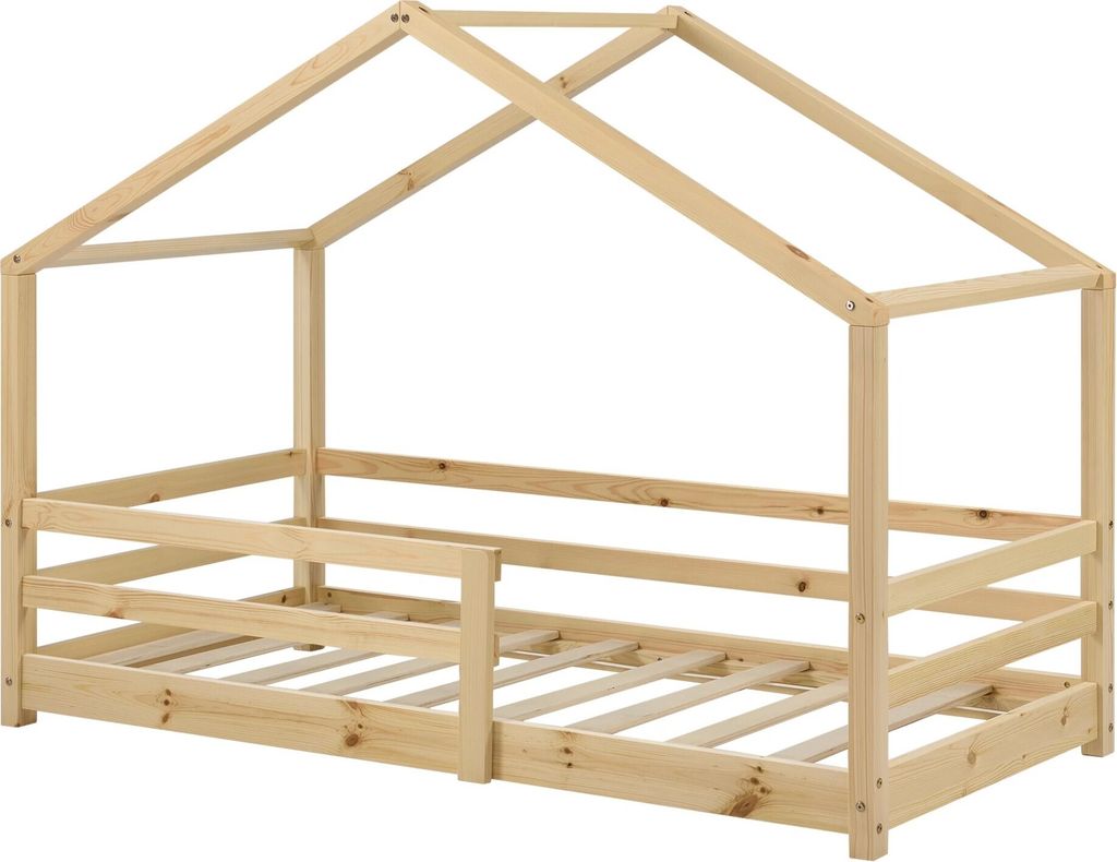 In And OutdoorMatch Kinderbett Caleigh - Hausbett - mit Fallschutz - 80 x 160 - holzfarben - Kiefer - für Mädchen - für Jungen - für Kinder