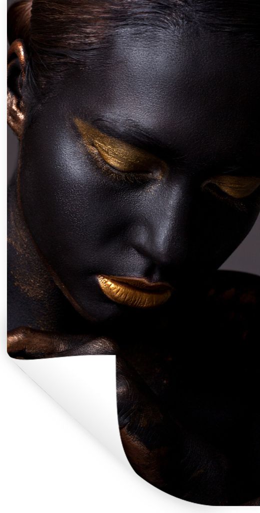 MuchoWow Wandtattoo Wandsticker Wandaufkleber Frau - Schwarz - Gold - Kunst 60x120 cm Selbstklebend und Repositionierbar - Selbstklebend - Fotota...