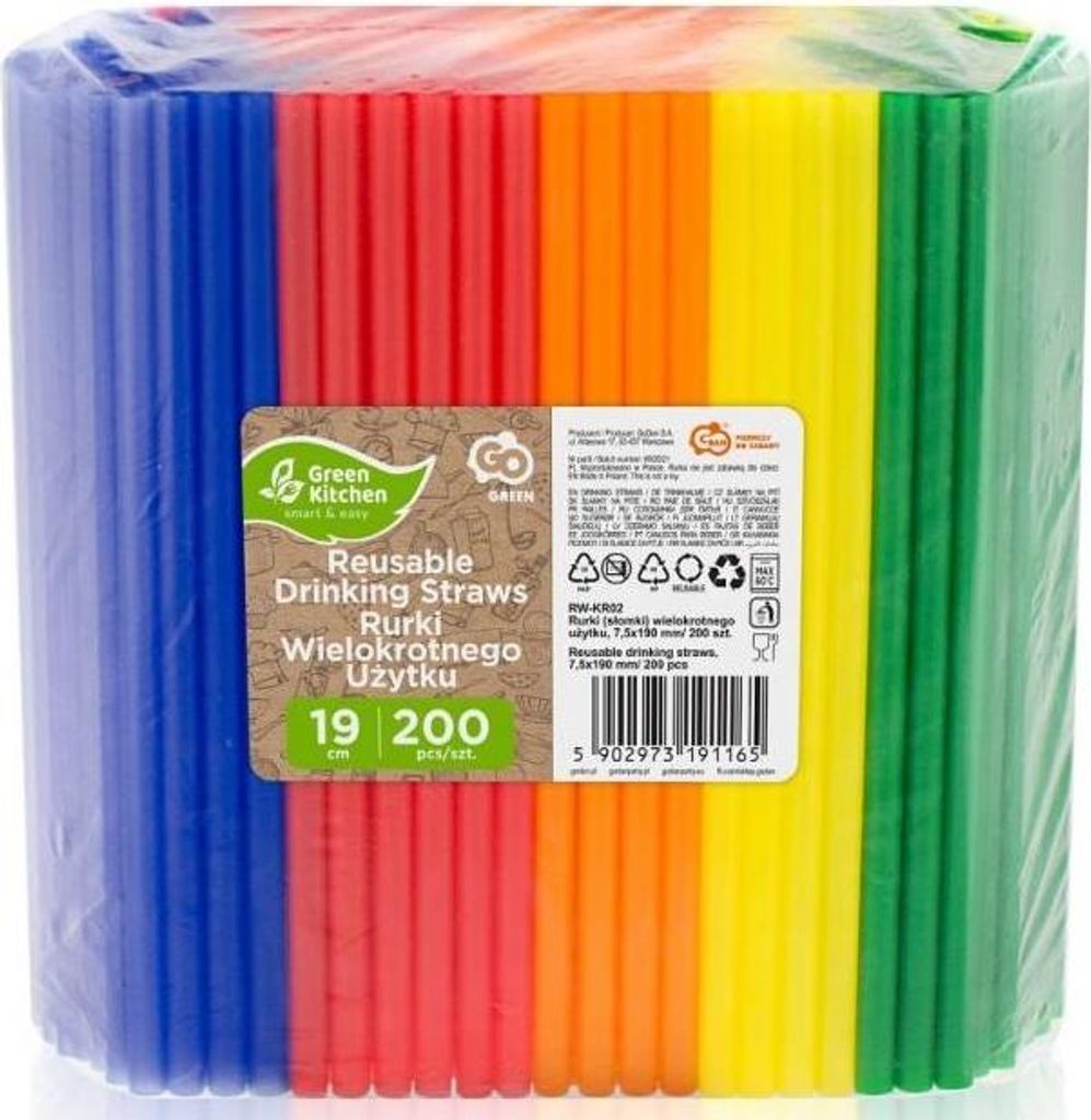 200 cannucce di plastica riutilizzabili / cannucce colorate Immagine del prodotto 