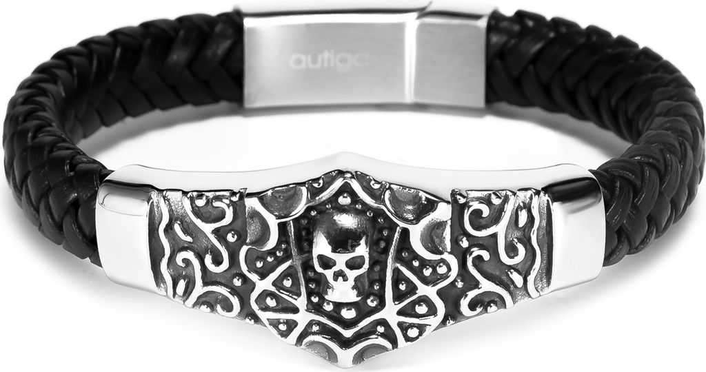 Echtleder-Armband Totenkopf Skull Tribal Rindsleder Produktbild 