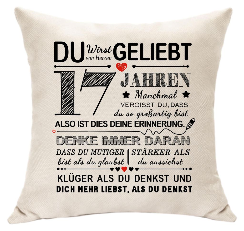Dekorative Kissenbezüge 18x18 cm, quadratisches Geschenk zum 17. Geburtstag eines Mädchens, Geburtstagsgeschenk für 17-jährige Töchter und Sö...
