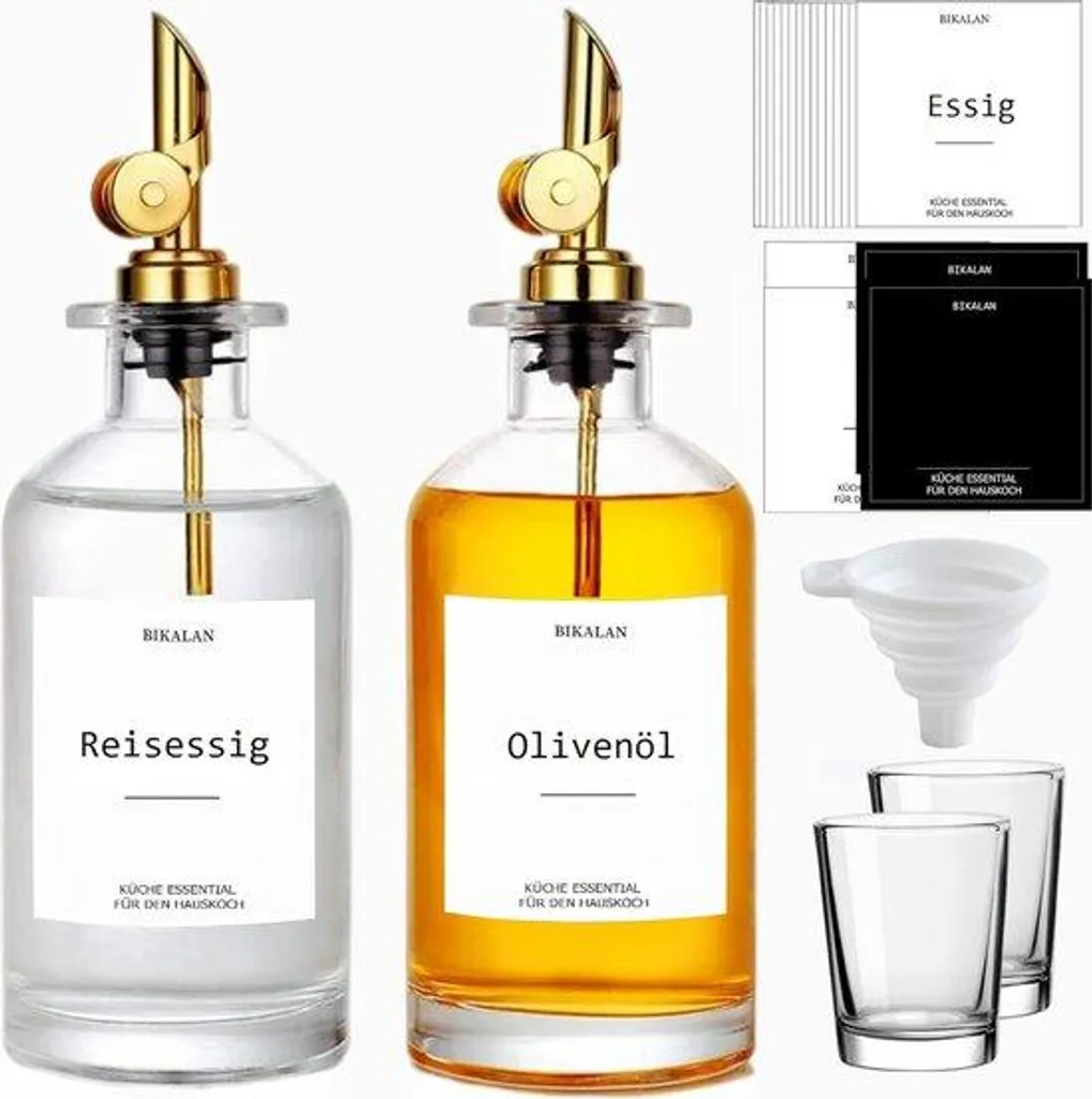 Distributeur d'Huile et Vinaigre Design avec Accessoires Dorés Set
