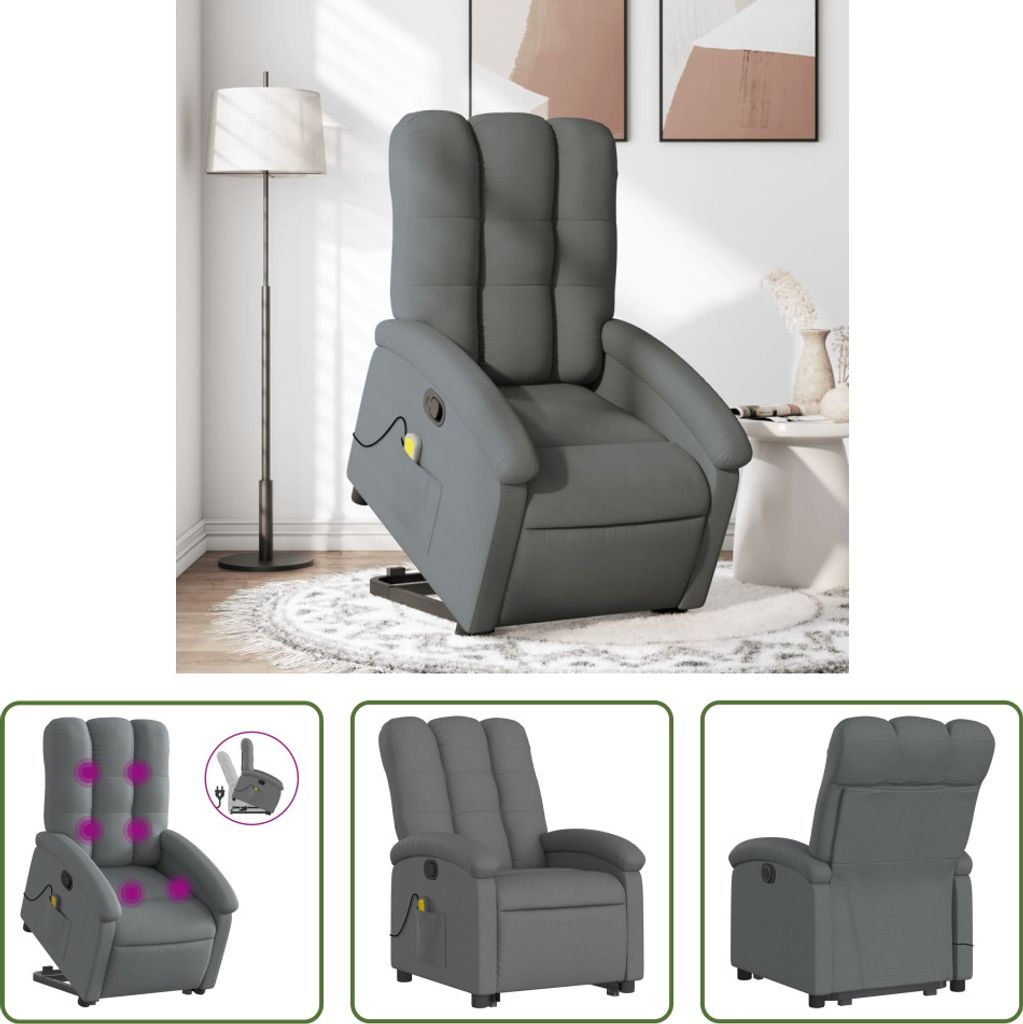 The Living Store Massagesessel mit Aufstehhilfe Dunkelgrau Stoff