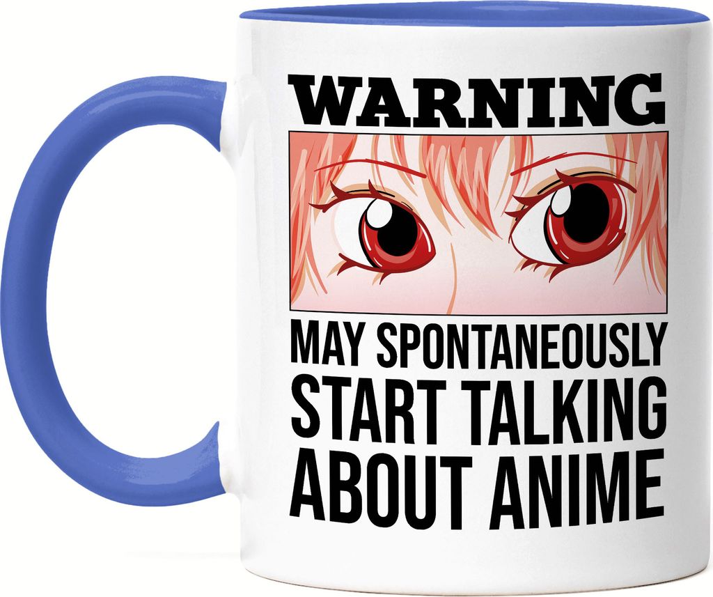 Warning May Talk About Anime Tasse Blau Geschenkidee Anime Produktbild 