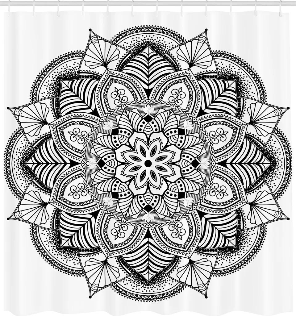 Rideau de douche ABAKUHAUS Mandala noir et blanc en tissu 175x240 cm