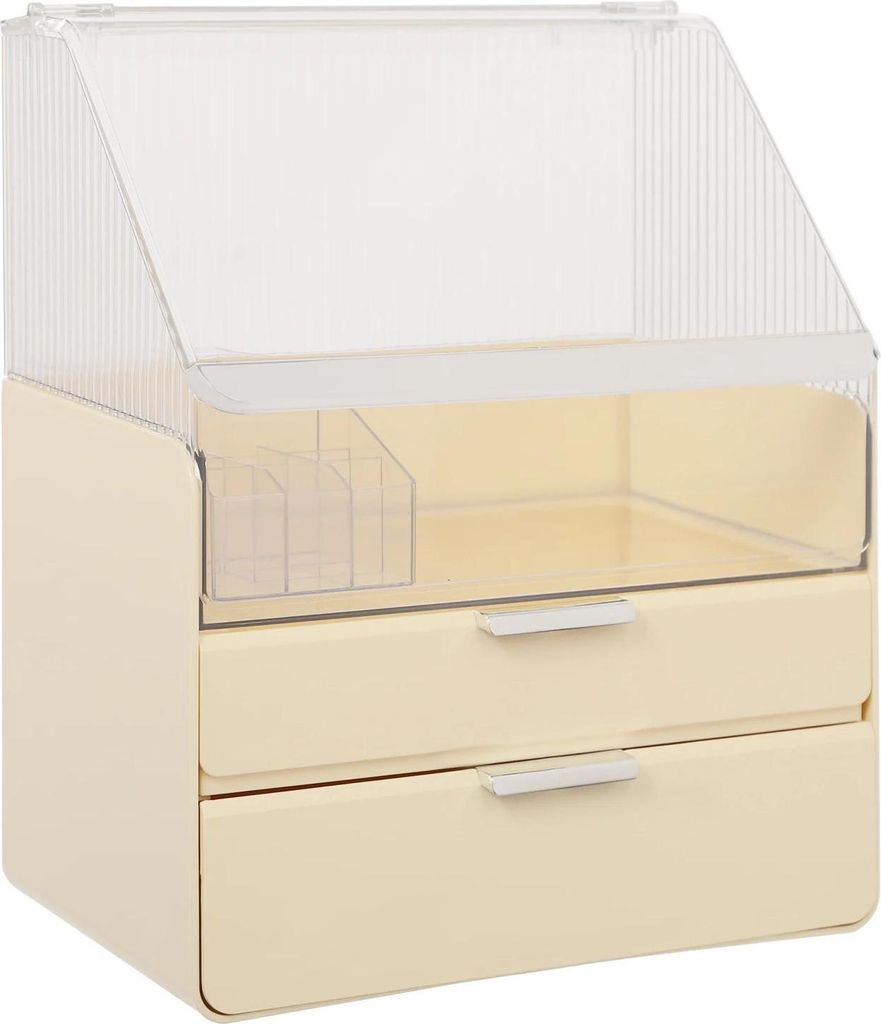 Make-up & Kosmetik Organizer - Aufbewahrungsbox - Rechteckig - Abnehmbares Design - Mit Deckel und Schubladen - Gelb