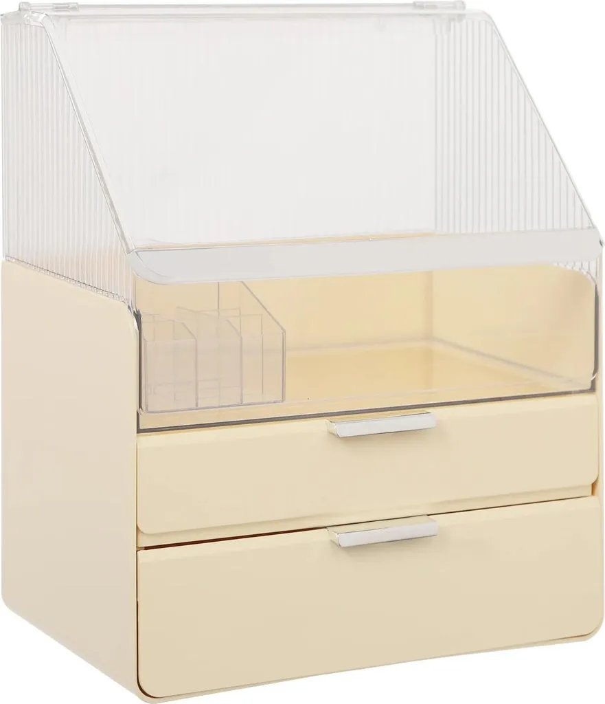 Organizer per cosmetici - Scatola portaoggetti da scrivania con cassetti - Antipolvere e impermeabile - Versatile - Per pennelli, rossetti, profumi - ABS/PET/metallo - Giallo
