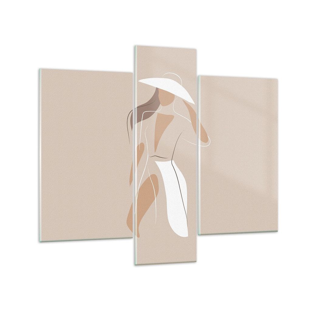 Bilder auf glas - 3 Teile - Minimalismus Frau Buntstift - 95x80cm - Glasbilder - Wandbilder - Bilder - zum Aufhängen bereit - Wanddekoration aus G...