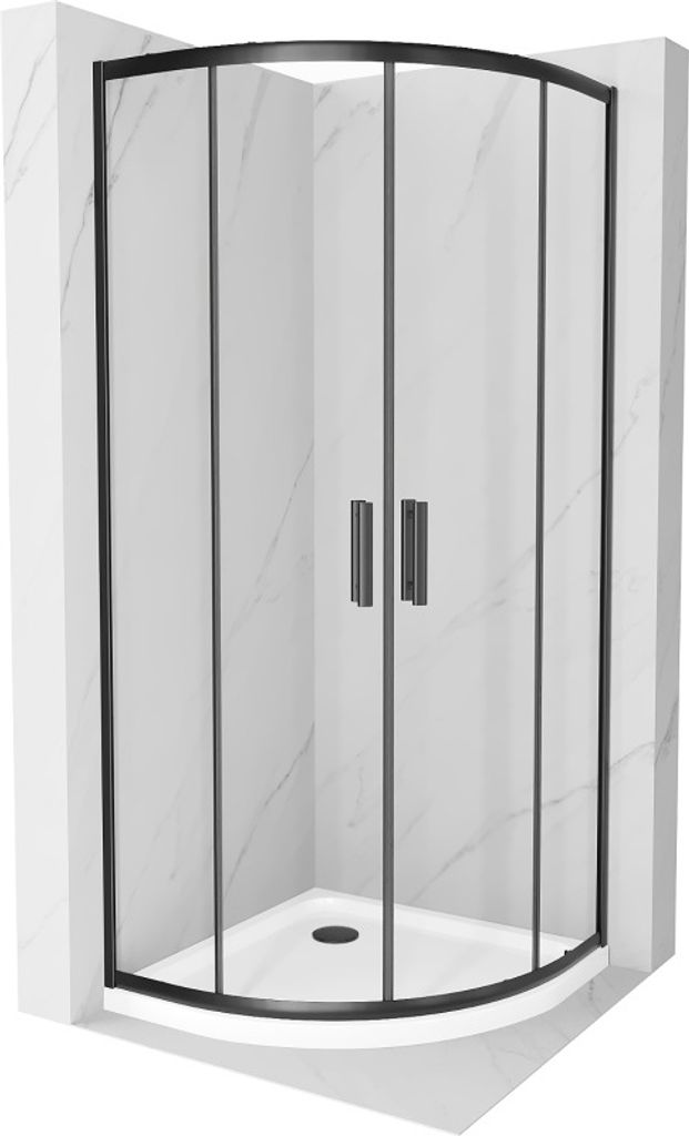 Mexen Rio halbrunde Duschkabine 80 x 80 cm, Transparent, Schwarz + Duschwanne Flat, Weiß - 863-080-080-70-00-4110B