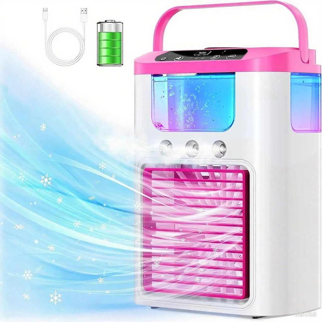 Mini-Klimaanlage mit Sprühfunktion, tragbarer Luftkühler 600 ml, 3 Windstufen & 1200 mAh Akku – leise USB-Klimagerät für Büro, Auto, Camping...