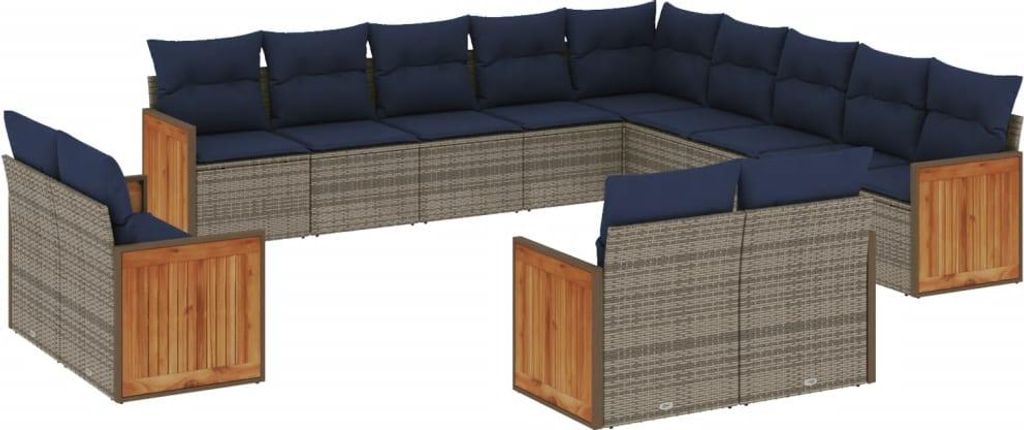 13-teiliges Gartensofa-Set mit Kissen, grau, Polyrattan