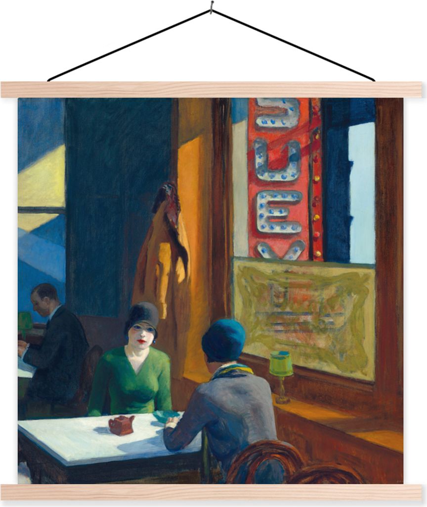 MuchoWow Textilposter Chop Suey - Edward Hopper 40x40 cm mit holzfarbenen Rahmen - Posterleiste