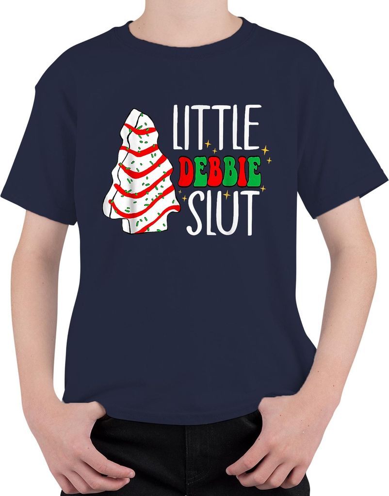 LITTLE DEBBIE SLUT Weihnachten frech lustig Geschenk Cookie Retro Uni Kinder T-Shirt, Navy, 140