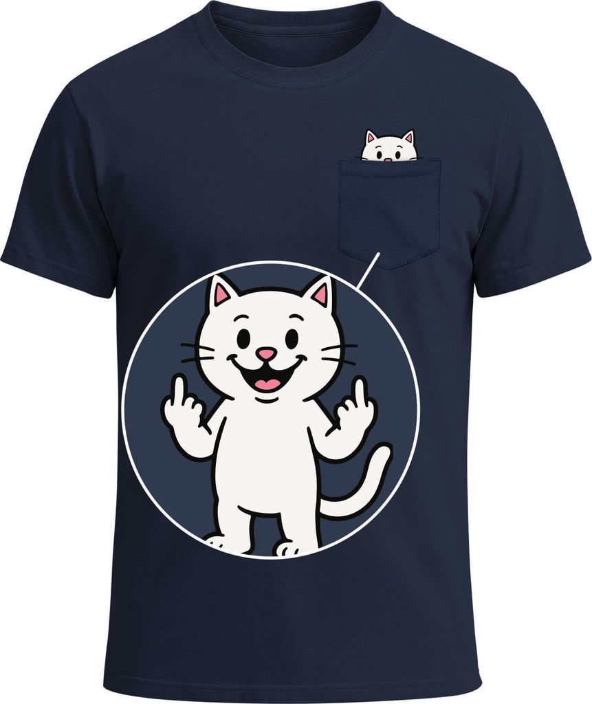 Herren T-Shirt mit Brusttasche Fun-Shirt Katzenbesitzer Mittelfinger lustige Tierprints Logoprint Moonworks
