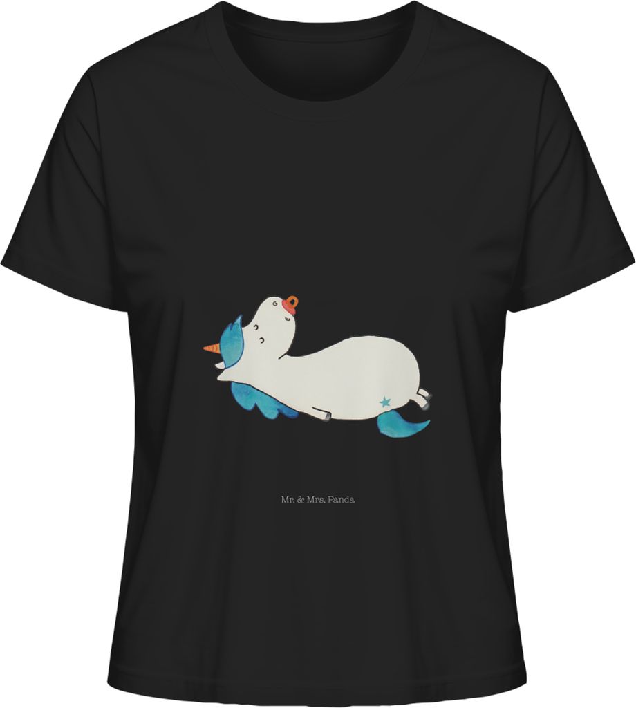 Mr. & Mrs. Panda Kurzarmshirt Damen Einhorn Schnuller Größe M - Schwarz - Geschenk, Geburt, Baby, Basic T-Shirt, Oberteil, Geburtstag, Unicorn, M...