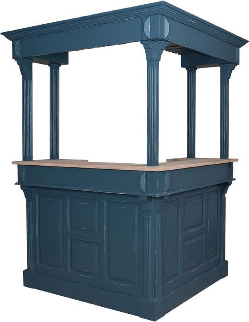 Casa Padrino Landhausstil Bar Theke Antik Blau / Naturfarben 148 x 148 x H. 210 cm - Massivholz Thekentisch - Massivholz Barmöbel - Barmöbel im L...