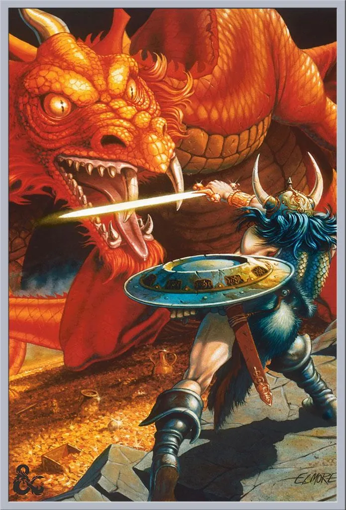 Affiche Dungeons & Dragons Classic Red Dragon Battle avec Cadre Argenté
