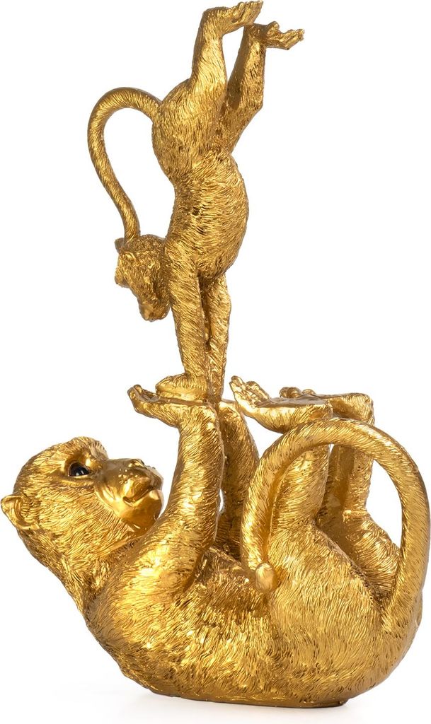 Moritz Deko-Figur Affen-Yoga Mutter spielt mit Kind aus Polyresin gold Dekorations Idee Standdeko Dschungel Tierwelt Statue Skulptur