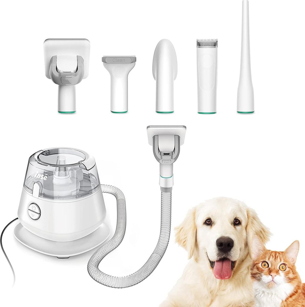 YISORA P20S 5-in-1 Hundeschermaschine mit Staubsauger – leise Tierhaarpflege mit Trimmer, Bürsten, 3 Saugstufen & 1,2 L Behälter – Weiß