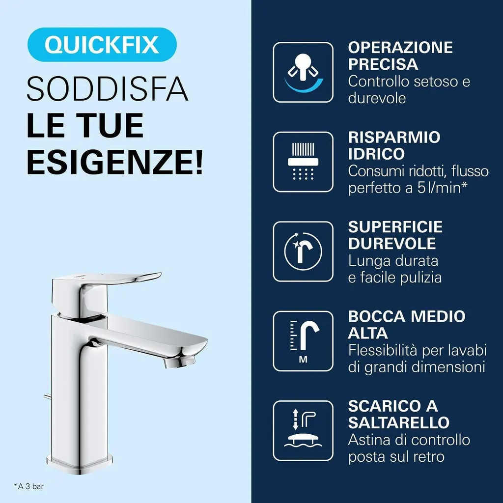 Mitigeur lavabo Grohe Dice M chromé avec système Quickfix intégré
