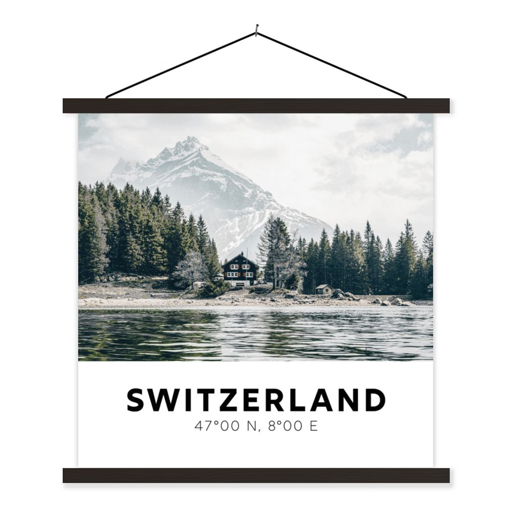 MuchoWow Textilposter Schweiz - Berg - Chalet 40x40 cm mit schwarzem Rahmen - Fotos