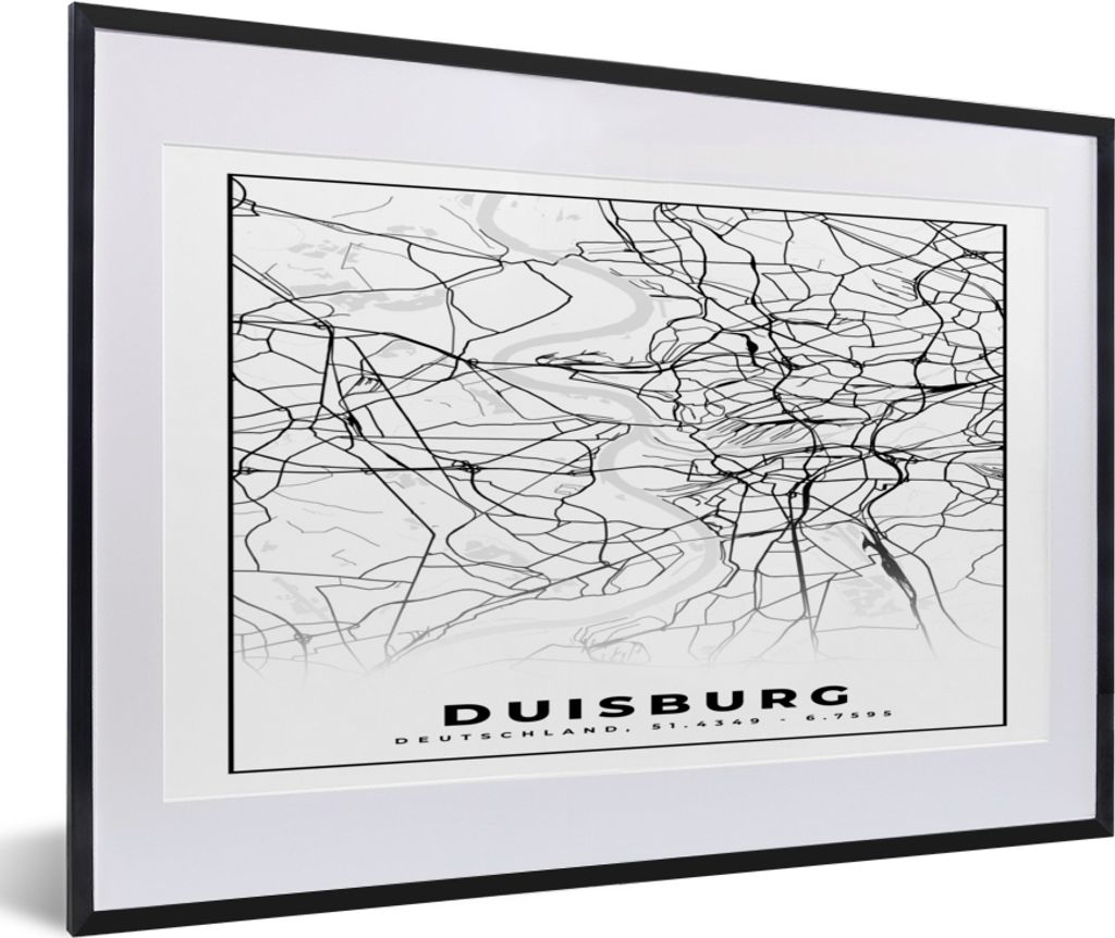 MuchoWow® Gerahmtes Poster Karte - Duisburg - Stadtplan - Produktbild 